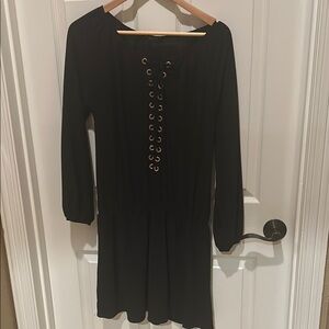 Ariella Black Bishop Sleeve Dress with Scoop Neck